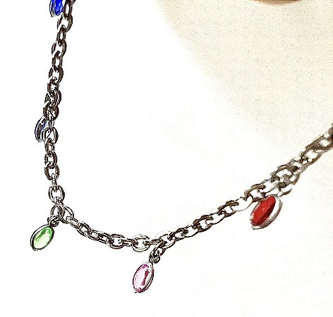 PULSEIRA COM CRISTAIS COLORIDOS EM AÇO INOX