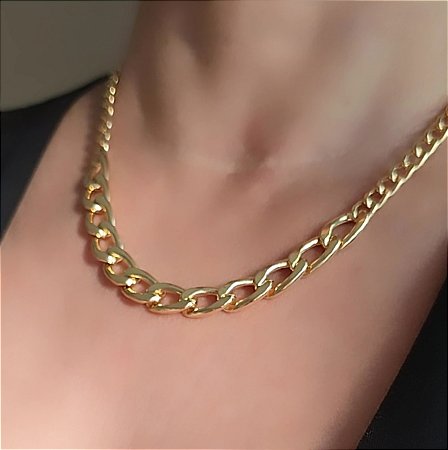 COLAR CORRENTE GRUMET MISTA BANHADO OURO 18 K