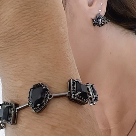 PULSEIRA COM ZIRCONIAS NEGRAS BANHADO A RODIO NEGRO