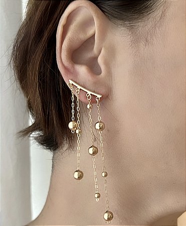 BRINCO EAR CUFF CASCATA BOLINHAS BANHADO OURO 18 K