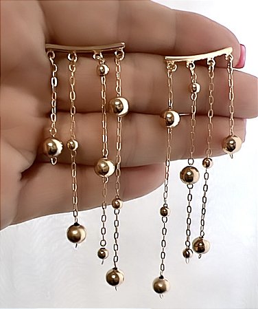 BRINCO EAR CUFF CASCATA BOLINHAS BANHADO OURO 18 K