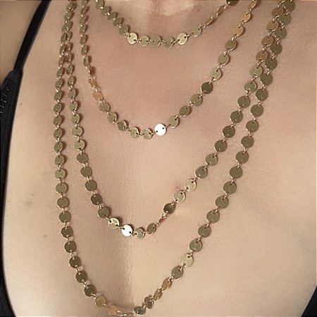COLAR PLAQUINHAS BANHADO A OURO 18 K - CONJUNTO COM QUATRO CORRENTES