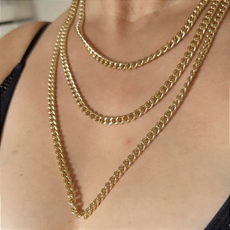 COLAR TRIO CORRENTES GRUMET BANHADO A OURO 18 K