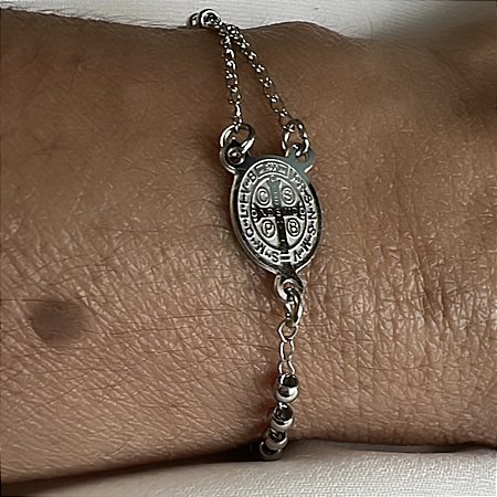 PULSEIRA TERÇO SAO BENTO EM AÇO INOX