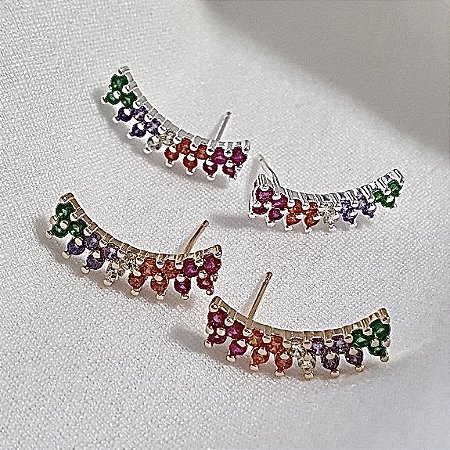 BRINCO EAR CUFF COM ZIRCONIAS COLORIDAS BANHADO A OURO 18 K OU PRATA