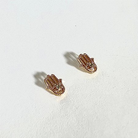 BRINCO HAMSA MAO DE FATIMA COM ZIRCONIAS BANHADO A OURO 18K