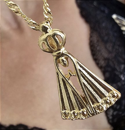 COLAR NOSSA SENHORA APARECIDA BANHADO A OURO 18 K