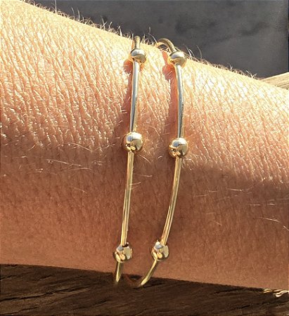 PULSEIRA BRACELETE DUPLO COM BOLINHAS BANHADA A OURO 18K - AJUSTAVEL