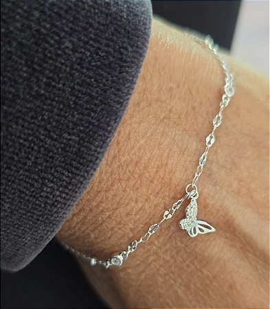 PULSEIRA BORBOLETA E ZIRCONIAS EM PRATA 925