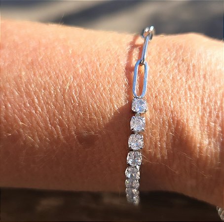 PULSEIRA RIVIERA E CORRENTE CARTIER EM AÇO INOX