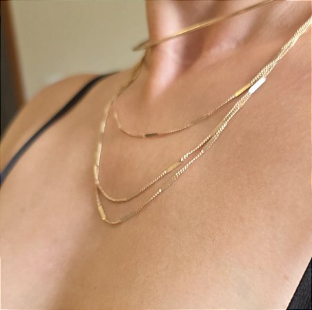 COLAR ARO ARO COM CORRENTES BANHADO A OURO 18K