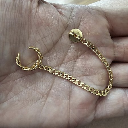 BRINCO PIERCING FAKE COM CORRENTE E TARRAXA BANHADO OURO 18 K - PAR