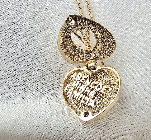 COLAR CORAÇAO RELICARIO NOSSA SENHORA APARECIDA BANHADO A OURO 18 K