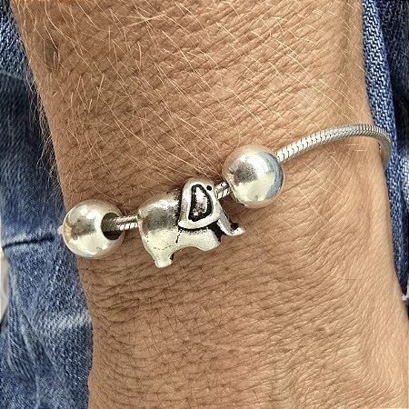 PULSEIRA COM BERLOQUES ELEFANTE E BOLA EM PRATA 925