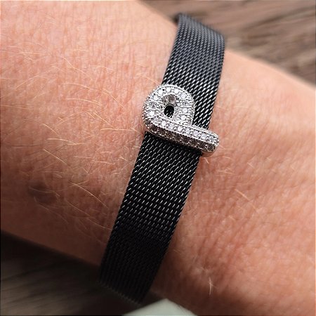 PULSEIRA ESTEIRA EM AÇO INOX PRETA