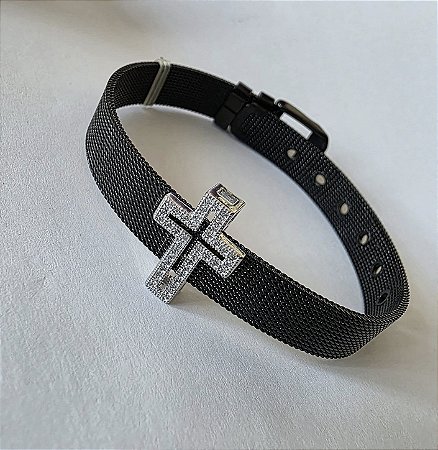 PINGENTE CHARM CRUZ COM ZIRCONIAS CRISTAIS BANHADO A RODIO