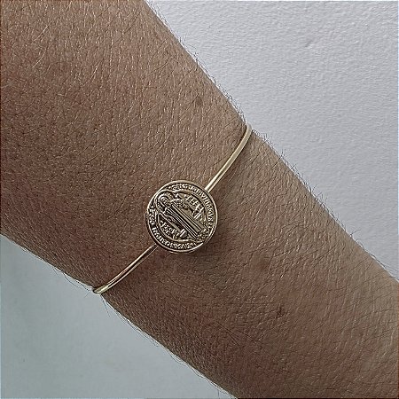 PULSEIRA BRACELETE AJUSTAVEL SAO BENTO BANHADO A OURO OU RODIO