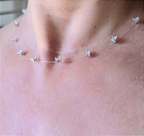 COLAR NYLON COM PONTOS DE LUZ BANHADO A RODIO
