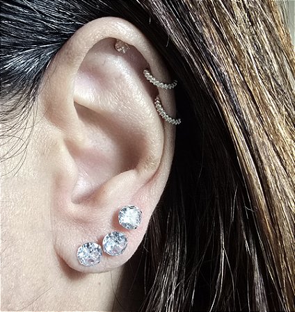 BRINCO PIERCING VERDADEIRO ARGOLA COM ZIRCONIAS EM PRATA 925