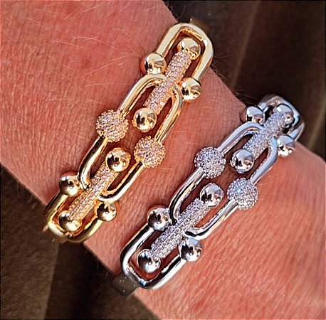 PULSEIRA BRACELETE INSPIRED COM ZIRCONIAS BANHADO A OURO 18 K OU RODIO