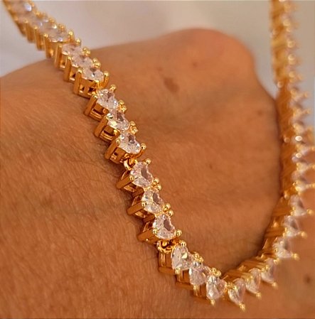 COLAR RIVIERA CORAÇAO BANHADO A OURO 18K