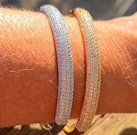 PULSEIRA BRACELETE CRAVEJADO COM ZIRCONIAS BANHADO A OURO 18 K OU RODIO