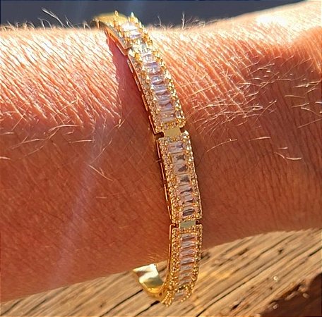 PULSEIRA BRACELETE BAGUETES BANHADA A OURO 18 K