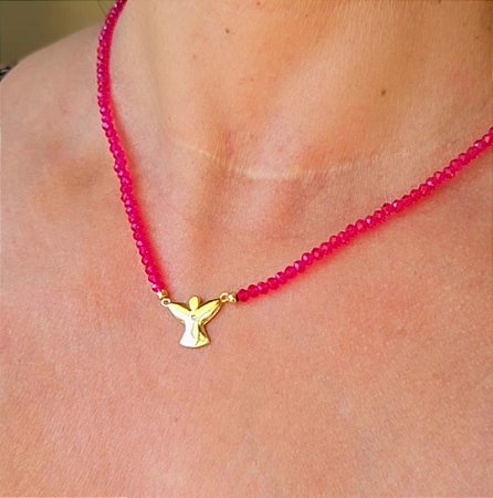 COLAR CRISTALZINHO PINK COM DIVINO BANHADO A OURO 18 K