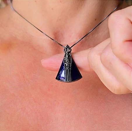 COLAR NOSSA SENHORA APARECIDA ESMALTADA BANHADO A RODIO NEGRO