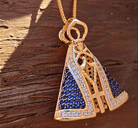 COLAR NOSSA SENHORA APARECIDA DUAS CORES BANHADO A OURO 18K