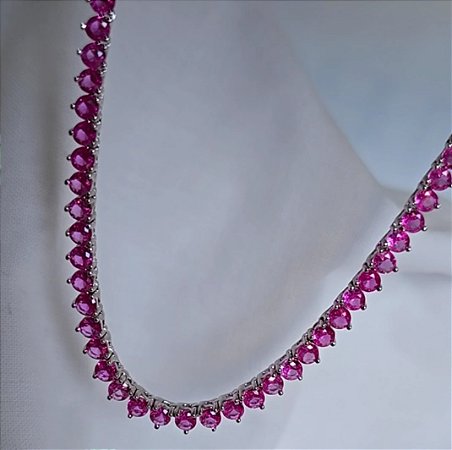 COLAR RIVIERA TRES PONTAS COM ZIRCONIAS PINK BANHADO EM RODIO