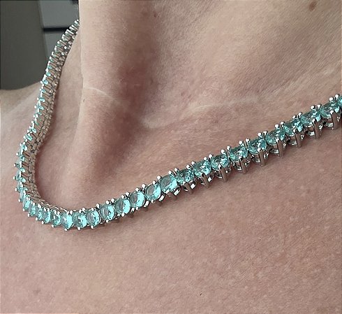 COLAR RIVIERA TRES PONTAS COM ZIRCONIAS TURMALINA BANHADO EM RODIO - 46CM