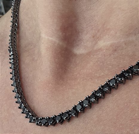 COLAR RIVIERA TRES PONTAS COM ZIRCONIAS NEGRAS BANHADO EM RODIO NEGRO