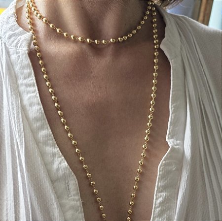 COLAR BOLINHAS LONGO BANHADO A OURO 18 K