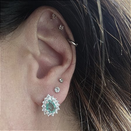 BRINCO GOTA COM ZIRCÔNIA TURMALINA EM PRATA 925