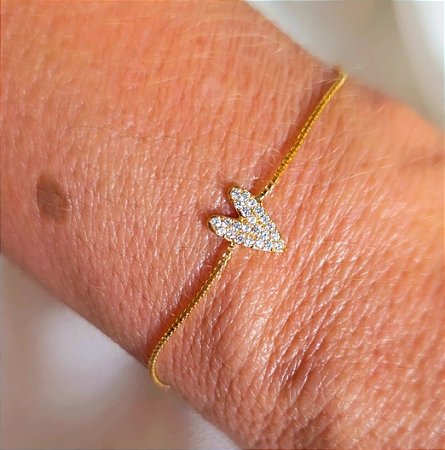 PULSEIRA CORAÇAO COM ZIRCONIAS BANHADA A OURO 18K
