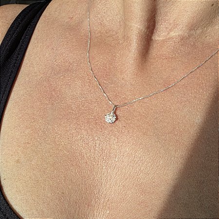 COLAR PONTO DE LUZ COM 5 ZIRCONIAS EM PRATA 925