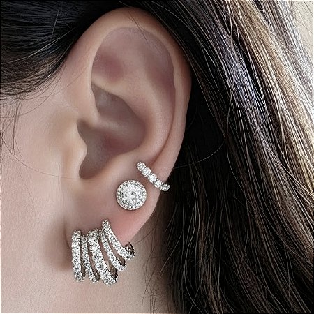 BRINCO ARGOLA 5 AROS CRAVEJADOS COM ZIRCONIAS CRISTAIS BANHADO A RODIO