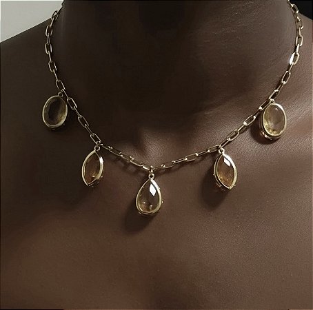COLAR COM PINGENTES COLORIDOS BANHADO A OURO 18K