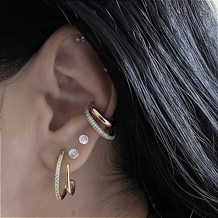 BRINCO GANCHO COM DOIS AROS BANHADO A OURO 18 K