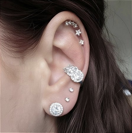 BRINCO PIERCING TRES ZIRCÔNIAS BANHADO EM RODIO