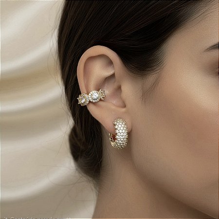 BRINCO PIERCING FAKE COM ZIRCÔNIAS CRISTAL BANHADO A OURO 18K