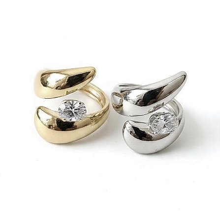 ANEL AJUSTAVEL PONTA MENOR COM ZIRCONIA BANHADO A OURO 18 K OU RODIO
