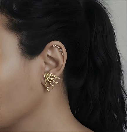 BRINCO EAR HOOK GALHOS BANHADO A OURO 18 K