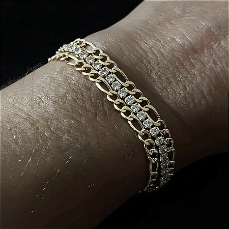 PULSEIRA TRES CORRENTES E FECHO IMA BANHADO A OURO 18 K