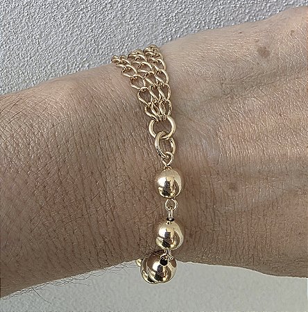 PULSEIRA CORRENTES E BOLAS BANHADO A OURO 18 K - FECHO IMA