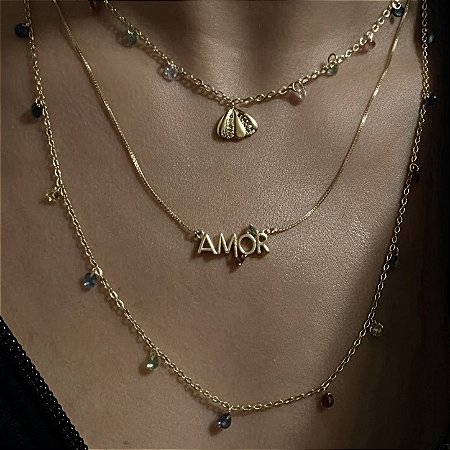 COLAR TRIO AMOR BANHADO A OURO 18 K