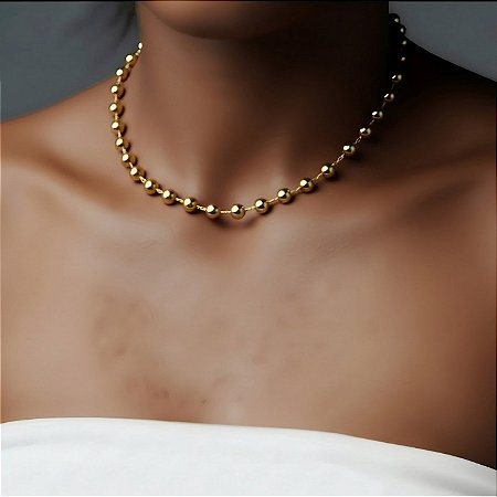 COLAR CHOKER BOLINHAS BANHADO OURO 18 K