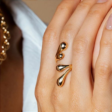 ANEL AJUSTAVEL GOTAS DUPLAS BANHADO A OURO 18 K