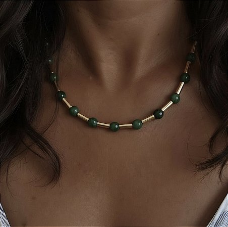 COLAR PEDRAS NATURAIS AGATA BANHADO A OURO 18K